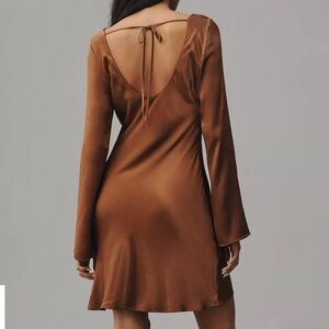 By Anthropologie Long-Sleeve Cowl-Neck Mini Dress, Brown women’s large